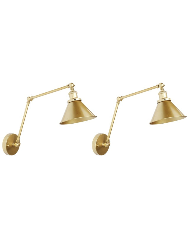 Set of 2 Wall Lamps Gold Metal Sconce Adjustable Arm Industrial Modern Style Living Room Hallway Beliani