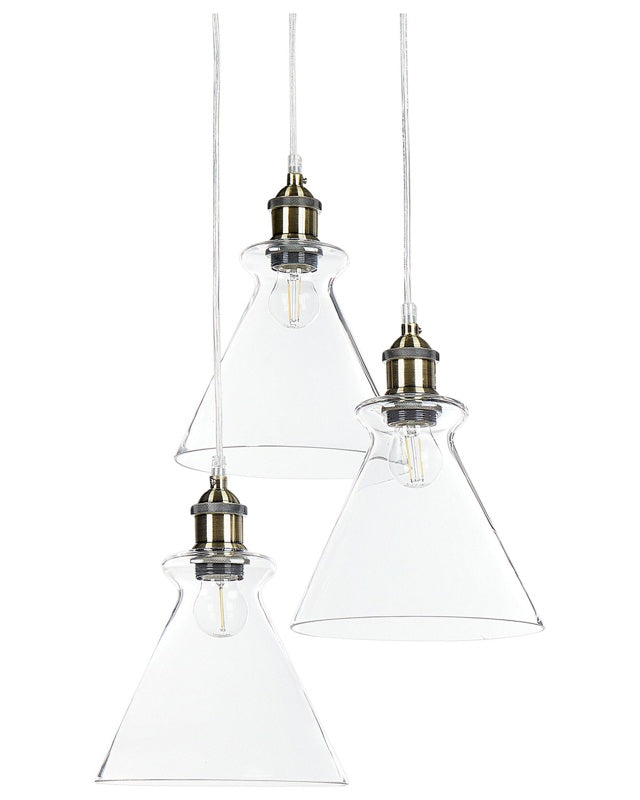 Pendant Lamp Transparent Glass Brass Metal 3 Lights Industrial Ceiling Light Beliani