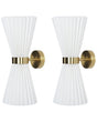 Set of 2 Wall Lamps White Fabric Shade Metal Brass Accents Modern Glamour Style Living Room Office Bedroom Beliani