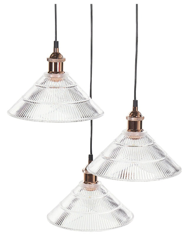 3 Light Pendant Lamp Transparent Glass Copper Elements Modern Industrial Ceiling Light Office Living Room Beliani