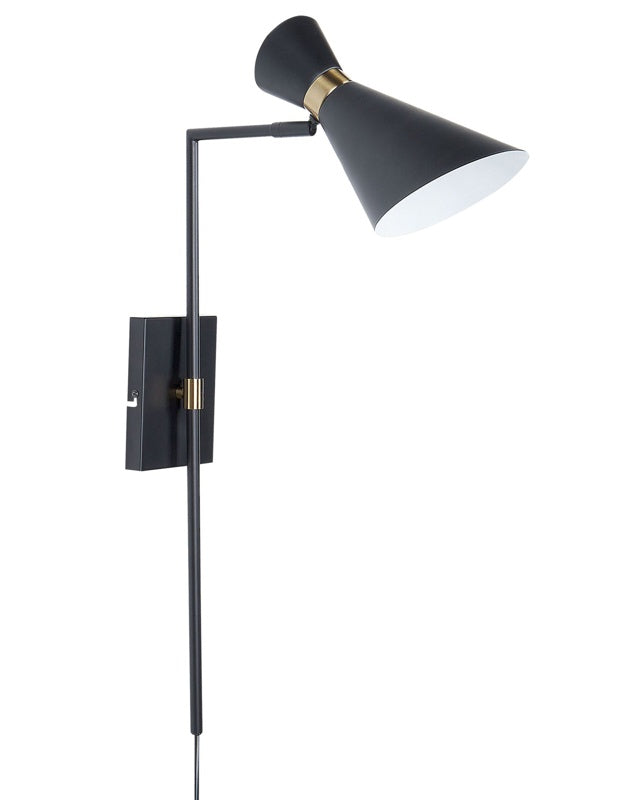 Wall Lamp Black Metal Adjustable Shade Gold Accents Modern Industrial Style Living Room Office Bedroom Beliani