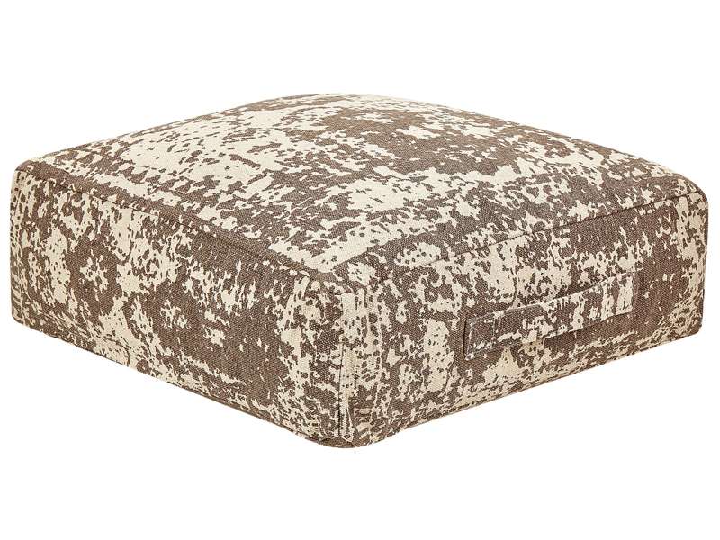 Floor Cushion Beige and Brown  Cotton 50 x 50 x 20 cm Abstract Pattern Square Fabric Seating Pouffe Beliani