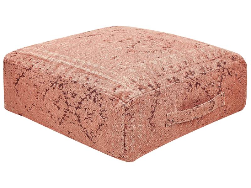 Floor Cushion Light Red Cotton 50 x 50 x 20 cm Abstract Pattern Square Fabric Seating Pouffe Beliani