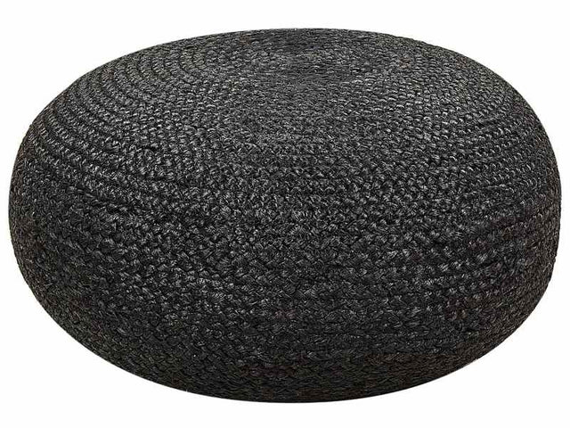 Pouffe Black Jute Woven ⌀ 50 cm EPS Filling Round Boho Style Ottoman Footstool  Beliani