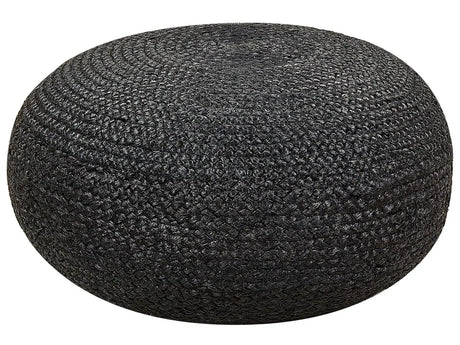 Pouffe Black Jute Woven  50 cm EPS Filling Round Boho Style Ottoman Footstool  Beliani