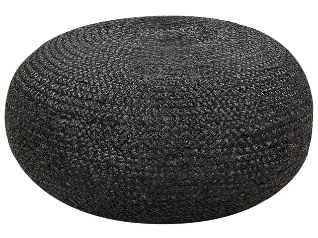 Pouffe Black Jute Woven  50 cm EPS Filling Round Boho Style Ottoman Footstool  Beliani