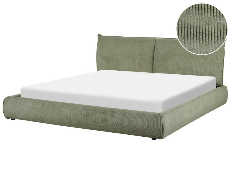 EU Super King Size Bed Green Corduroy Upholstery 6ft Slatted Base with Thick Padded Headboard Footboard Modern Style Bedroom Beliani