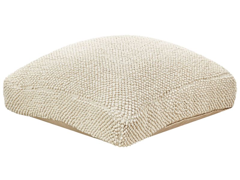 Floor Cushion Beige Cotton 70 x 70 x 15 cm Solid Pattern Square Fabric Seating Pouffe Beliani