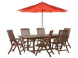 Garden Dining Set Dark Solid Acacia Wood Extending Table 6 Chairs with Parasol Adjustable Backrest Folding Rustic Style Beliani