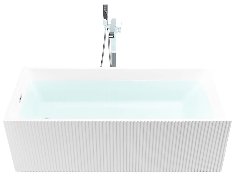 Rectangular Back to Wall Bath Matt White Acrylic 170 x 80 cm Fluted Finish Modern Style Bathroom Beliani