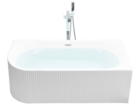 Right Left Corner Bath Matt White Acrylic 170 x 80 cm Fluted Finish Modern Style Bathroom Beliani