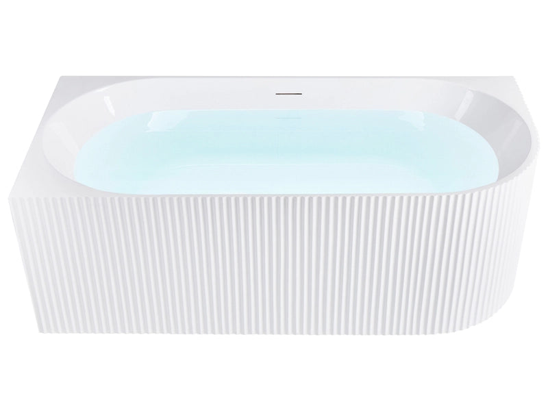Right Hand Corner Bath Matt White Acrylic 170 x 80 cm Fluted Finish Modern Style Bathroom Beliani
