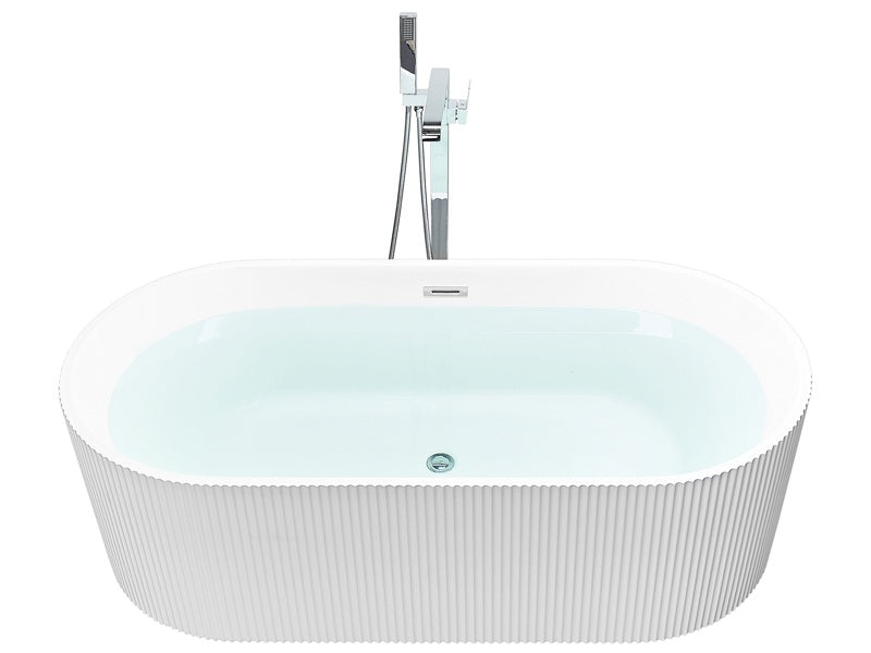 Freestanding Bath Matt White Acrylic 169 x 80 cm Oval Shape Fluted Finish Modern Style Bathroom Beliani