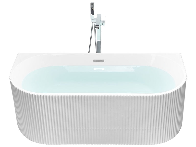 Oval Back to Wall Bath Matt White Acrylic 171 x 90 cm Fluted Finish Modern Style Bathroom Beliani