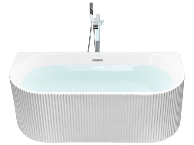 Oval Back to Wall Bath Matt White Acrylic 171 x 90 cm Fluted Finish Modern Style Bathroom Beliani