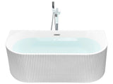 Oval Back to Wall Bath Matt White Acrylic 171 x 90 cm Fluted Finish Modern Style Bathroom Beliani