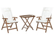 Garden Bistro Set Dark Solid Acacia Wood with Off White Cushions Table 2 Chairs Adjustable Backrest Folding Rustic Style Balcony Furniture Beliani