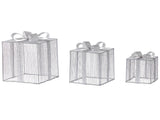 Set of 3 Outdoor LED Decoration Silver Metal 25 x 25 x 25 cm Christmas Gifts Presents Seasonal Accessory Garden Home Dcor with Lights Beliani