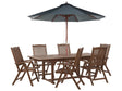 Garden Dining Set Dark Solid Acacia Wood Extending Table 6 Chairs with Parasol Adjustable Backrest Folding Rustic Style Beliani