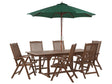 Garden Dining Set Dark Solid Acacia Wood Extending Table 6 Chairs with Parasol Adjustable Backrest Folding Rustic Style Beliani