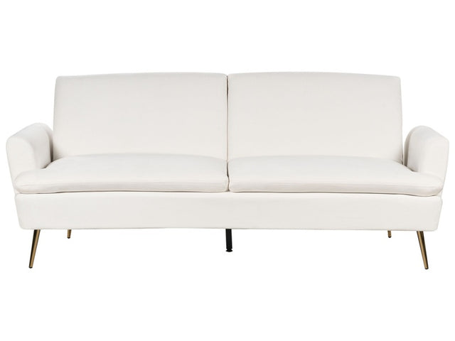 Sofa Bed Off-White Velvet Upholstery 3 Seater Click Clack Sleeping Function Golden Metal Legs Beliani