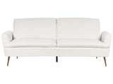 Sofa Bed Off-White Velvet Upholstery 3 Seater Click Clack Sleeping Function Golden Metal Legs Beliani
