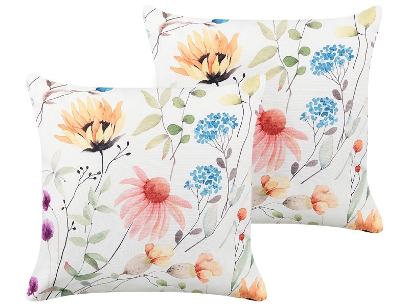 Set of 2 Garden Cushions Multicolour Polyester Floral Pattern 45 x 45 cm Modern Outdoor Decoration Water Resistant Beliani