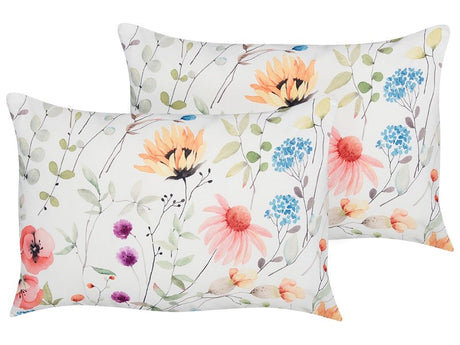 Set of 2 Garden Cushions Multicolour Polyester Floral Pattern 40 x 60 cm Modern Outdoor Decoration Water Resistant Beliani