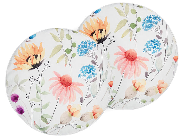 Set of 2 Garden Cushions Multicolour Polyester Floral Pattern  40 cm Modern Outdoor Decoration Water Resistant Beliani