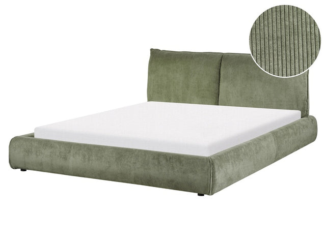 EU King Size Waterbed Green Corduroy Upholstery 5ft3 with Mattress with Thick Padded Headboard Footboard Modern Style Bedroom Beliani