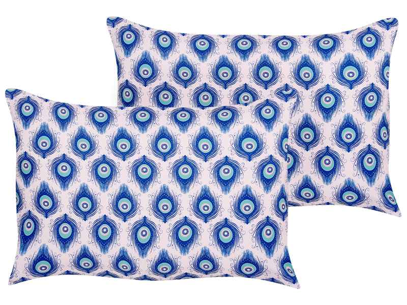 Set of 2 Garden Cushions Multicolour Polyester Peacock Pattern 40 x 60 cm Modern Outdoor Decoration Water Resistant Beliani