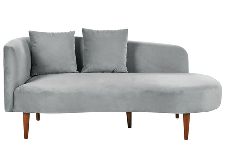 Chaise Lounge Light Grey Velvet Polyester Upholstery Left Hand Dark Wood Legs Extra Throw Pillows Modern Design Living Room Furniture Beliani