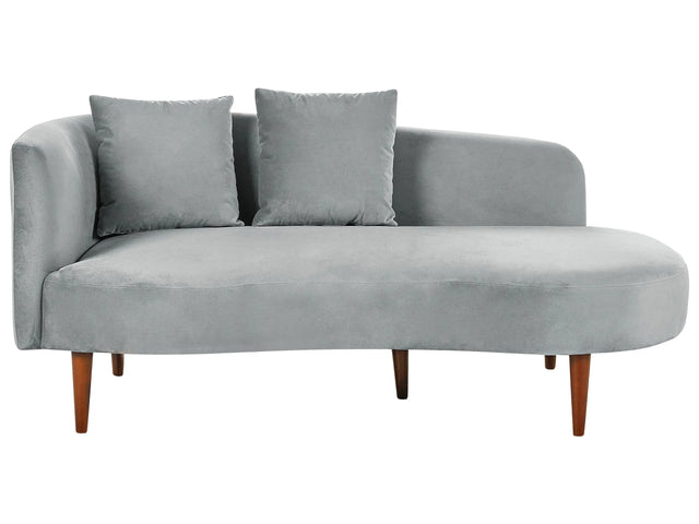 Chaise Lounge Light Grey Velvet Polyester Upholstery Left Hand Dark Wood Legs Extra Throw Pillows Modern Design Living Room Furniture Beliani