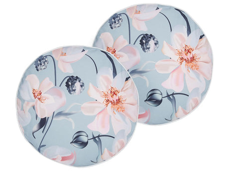 Set of 2 Garden Cushions Blue Polyester Floral Pattern  40 cm Modern Outdoor Decoration Water Resistant Beliani