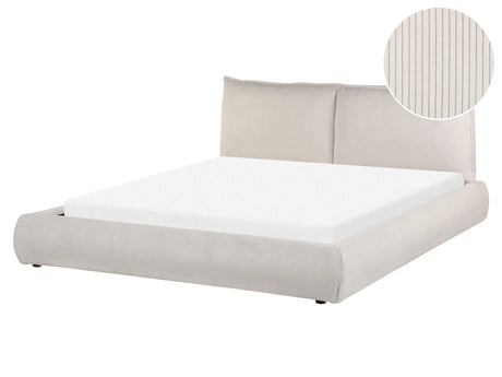 EU King Size Waterbed Beige Corduroy Upholstery 5ft3 with Mattress with Thick Padded Headboard Footboard Modern Style Bedroom Beliani