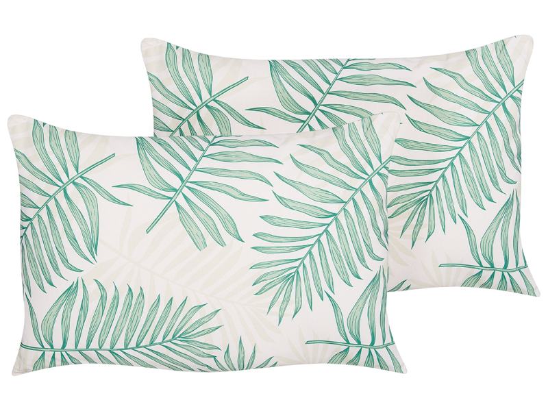 Set of 2 Garden Cushions Beige and Green Polyester Palm Leaf Motif Pattern 40 x 60 cm Modern Outdoor Decoration Water Resistant Beliani