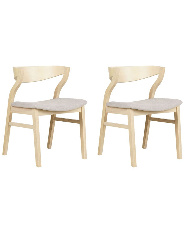 Set of 2 Dining Chairs Light Wood and Beige Plywood Polyester Fabric Rubberwood Legs Retro Traditional Style Beliani