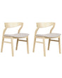 Set of 2 Dining Chairs Light Wood and Beige Plywood Polyester Fabric Rubberwood Legs Retro Traditional Style Beliani