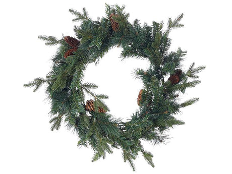 Christmas Wreath Green Synthetic Material 60 cm  Artificial Snow Pine Cons Seasonal Home Decor Beliani