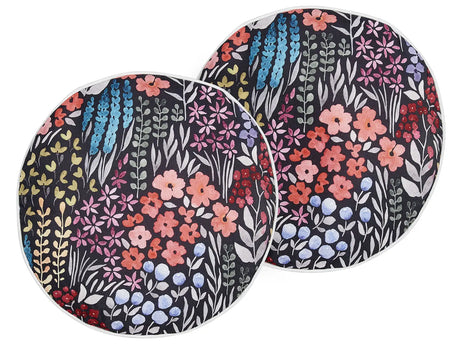 Set of 2 Outdoor Cushions Multicolour Polyester  40 cm Round Floral Print Pattern Scatter Pillow Garden Patio Beliani