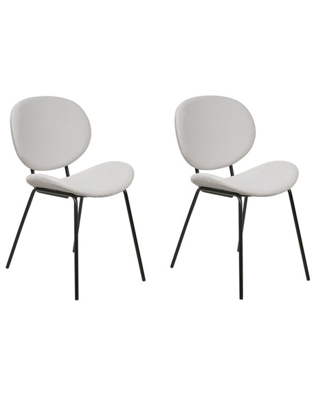 Set of 2 Dining Chairs Light Grey Velvet  Leg Caps  Black Iron Legs Contemporary Retro Design Dining Room Seating Beliani