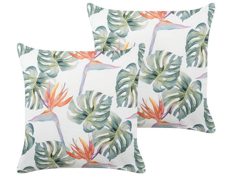 Set of 2 Garden Cushions Multicolour Polyester 45 x 45 cm Square Monstera Leaf Pattern Motif Modern Design Throw Scatter Pillow Beliani