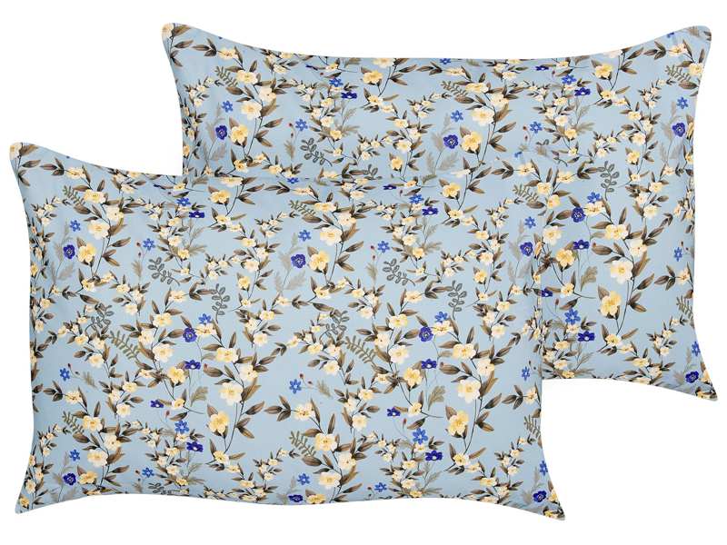 Set of 2 Outdoor Cushions Blue Polyester 40 x 60 cm Rectangular Floral Print Pattern Scatter Pillow Garden Patio Beliani