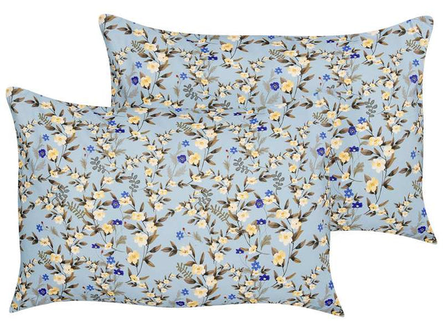 Set of 2 Outdoor Cushions Blue Polyester 40 x 60 cm Rectangular Floral Print Pattern Scatter Pillow Garden Patio Beliani