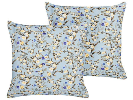 Set of 2 Outdoor Cushions Blue Polyester 45 x 45 cm Square Floral Print Pattern Scatter Pillow Garden Patio Beliani