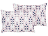 Set of 2 Garden Cushions Off-White Polyester 40 x 60 cm Rectangular Leaf Pattern Motif Modern Design Throw Scatter Pillow Beliani