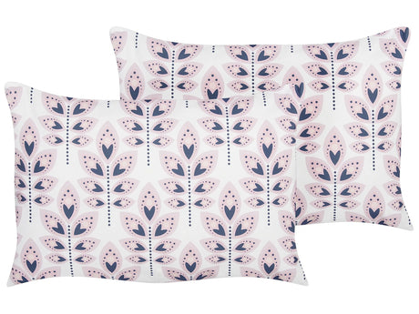 Set of 2 Garden Cushions Off-White Polyester 40 x 60 cm Rectangular Leaf Pattern Motif Modern Design Throw Scatter Pillow Beliani