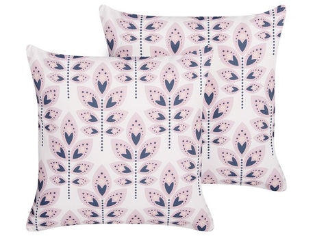 Set of 2 Garden Cushions Beige Polyester 45 x 45 cm Square Leaf Pattern Motif Modern Design Throw Scatter Pillow Beliani