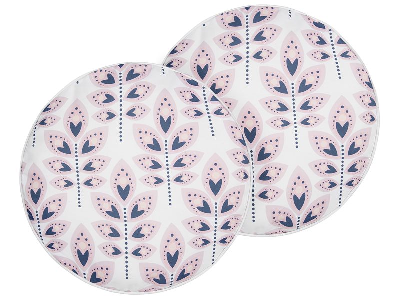 Set of 2 Garden Cushions Beige Polyester ⌀ 40 cm Round Leaf Pattern Motif Modern Design Throw Scatter Pillow Beliani