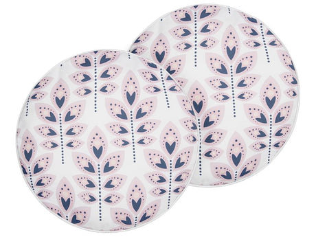 Set of 2 Garden Cushions Beige Polyester ⌀ 40 cm Round Leaf Pattern Motif Modern Design Throw Scatter Pillow Beliani